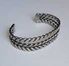 Vintage 800 Silver Triple Band Open Work Braided Twisted Cuff Bracelet 6 5in