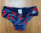 Speedo Mens Swim Brief Size 32  Endurance  Ruse Blocks Brief Swim Suit Red blue