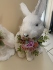 Sisal Straw Set Of 2 White Bunny Rabbits 11   floral Design Collar Easter Holiday