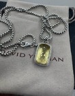 David Yurman 925 Silver 16x26mm Albion Pendant Lemon Citrine   Diamond 22inc