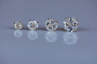 14k Solid Gold 4-segment Round Cut Basket Cz Push Back Stud Earrings All Sizes