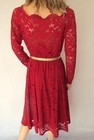 Nalati Red Lace Dress  Long Sleeves  Stretchy  Evening Party Cocktail  Size Xl