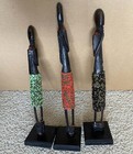 3 African Tribal Dolls W  Stand Beads Dress Statue Figure Ashanti Dan Baule Art