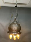 Museum Mamluk Islamic Pierced Brass Helmet Mosque Hanging Lantern Pendant Lamp