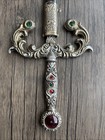 Spanish Ryc Patentado Replica Sword  Metal Jeweled Hilt  Faux Leather Scabbard