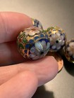 One Large Vintage Chinese Enamel Cloisonne Gold Round Bead Flowers 18mm Blue