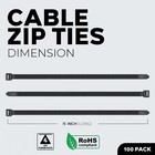 100 Pieces 15  Black Nylon Cable Straps Zip Ties Wire 50 Lbs Tensile Strength