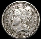 1865 3cn Three Cent Nickel- Choice Au   Free Shipping- Jam585