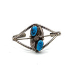 Vintage Navajo Squash Blossom Sterling Silver Turquoise Cuff Bracelet