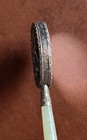 Vintage Chinese Cloisonne Vanity Hand Mirror Jade Handle Pewter Frame 15 X 6cm 