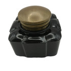 Antique Cobalt Glass Inkwell Square With Brass Hinged Lid