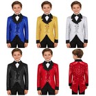 Kids Boys Glittery Tuxedo Blazer With Bowtie Tailcoat Jacket For Formal Party