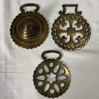 Brass Horse Medallion Lot Of 5 Antique Star Flower Sun Rearing Quad Harness Worn