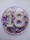 80mm Happy Birthday Purple Holo Silver Mixed Glitter  Badge 21st 30th 50th 60th