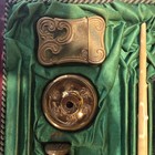 Vintage Estebrook Writing Set With Faux Ivory  Brass Stamp  Inkwell   Match Case