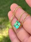 2ct Asscher Cut Green Emerald Solitaire Pendant Necklace 14k Yellow Gold Plated
