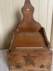 Antique Vintage Primitive Wood Salt Box Stars Hinged Lid Table Top Wall Hanging