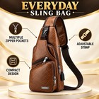 Men s Brown Sling Bag Crossbody Shoulder Chest Backpack Usb Port Travel Casual