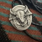 Vintage 1987 Siskiyou Bull Head Bolo Tie - Pewter   Leather Western Wear