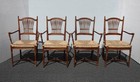 Set Of Four Vintage Rustic French Country Rush Seat Wheat Sheaf Arm Chairs