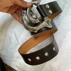 Vintage Don Drumm Pisces Two Fish Aluminum Buckle Handmade Belt 30 -33 5 