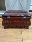 Hand Carved Vintage Mahogany Wood Jewelry Box