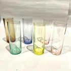 Vintage Mid-century Copper Caddy W  6 Pastel Cocktail Glasses     Uranium Glow