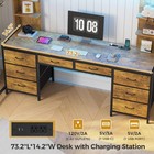 Full Loft Bed With Desk 8 Drawers Metal Led Lights Charging Station Rustic Brown