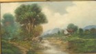Antique F Myers Mountain Stream Cottage Landscape Pastel Painting