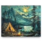 Bigfoot Mountain Art Print Sasquatch Fishing Artwork Hunting Cabin Wall Decor