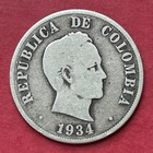 1934 Colombia 50 Centavos Silver Coin 