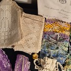 Vintage Filet Crochet Lace Trim Lot 1950s Letters Shag Bark Box Hearts Points