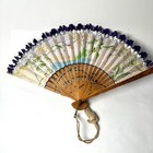 Antique Japanese Folding Masterfully Painted Paper Fan Sensu Bamboo Dual Sided