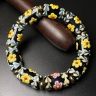 Rare Tibetan Old Coloured Glaze Dzi  flowers  Bead Amulet Bracelet M0226