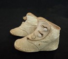 Antique Victorian Pair Of 3 Button Leather Baby Shoes 4  Sole B98