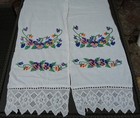 Traditional Ukrainian Towel Rushnyk  Runner Embroidered Pansies Crocheted Lace