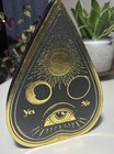 Ouija Planchette Pointer Black   Gold Eye Yes no Sun moon Wood Sign New 6x8   