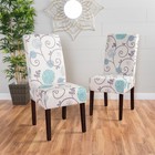 Set Of 2 White Blue Floral Fabric Dining Chairs Upholstered Rubberwood Legs