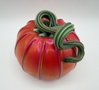 John Cook Orange Iridescent Art Glass Pumpkin Sculpture 5 5    Fall Decor Signed