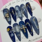 Med Nail Size   Blue Jean Denim Style Med Length Stiletto Shape Press-on Nails