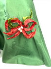 Vintage Christmas Apron Chenille Poinsettia Flower Green Taffeta Half