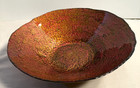 Vtg Art Deco Beautiful Orange black  gold Ruffled Edge Glass Bowl 11    Diameter