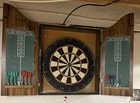 Vtg 1977 Cheers Tv Show Dart Board Cabinet Wood Man Cave Bar Decor Scoreboar