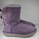 Ugg Australia Bailey Bow Ii Boots Purple Suede Sheepskin Lined Women s Size 7