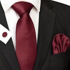 Men s Solid Color Tie Pocket Square Cufflinks Set Formal Wear Accessories