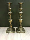Pair Of Antique Victorian 19th Solid Brass English Candlesticks 10    In England