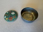 Vintage Cloisonn   Trinket Box Pill Box Green Floral Enamel Brass 3 5 