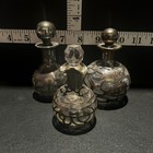 3 Antique Perfume Bottles   Stopper Glass With Sterling Overlay Handmade C 1900