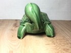 Vintage Glazed Ceramic Pottery Turtle Figurine Planter Vase Green Repaired Tail 
