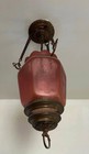 Etched Cranberry Glass Pendant Shade - Antique Art Nouveau victorian Hexagon